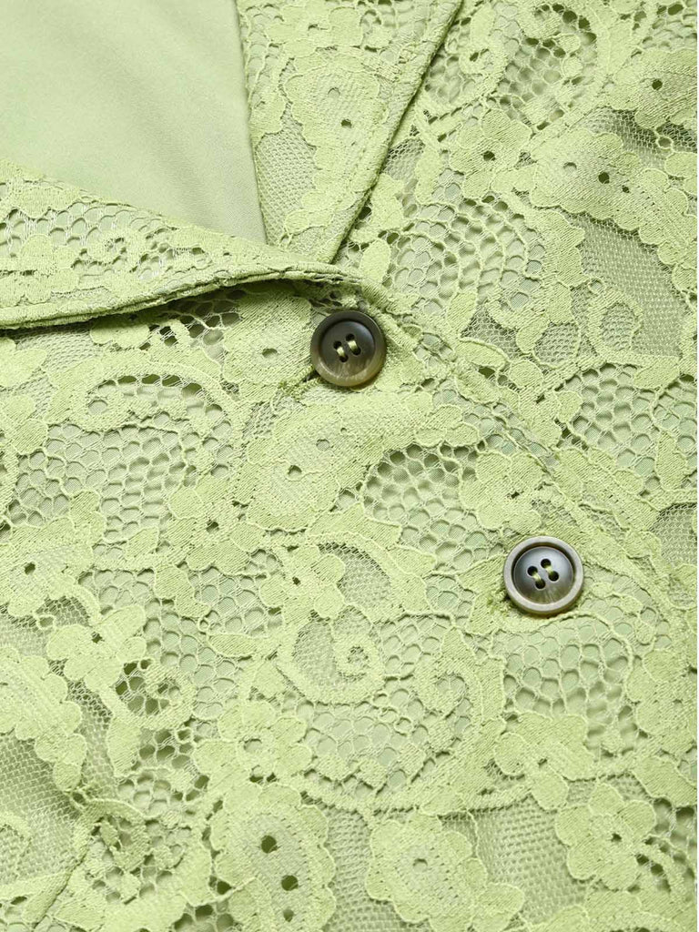 [Prévente] Robe Chemise Chartreuse Dentelle Ceinturée Col Revers avec Poches Années 1940 7