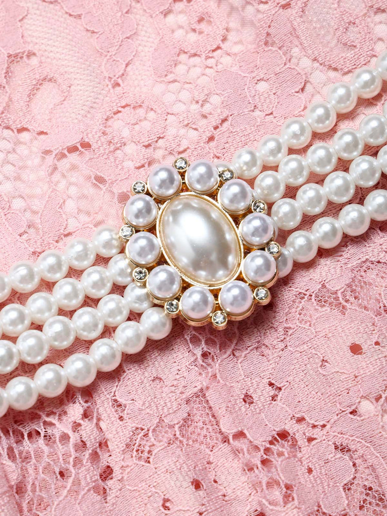 [Prévente] Robe Rose Sweetheart Dentelle Pearl Belt Umbrella Années 1950