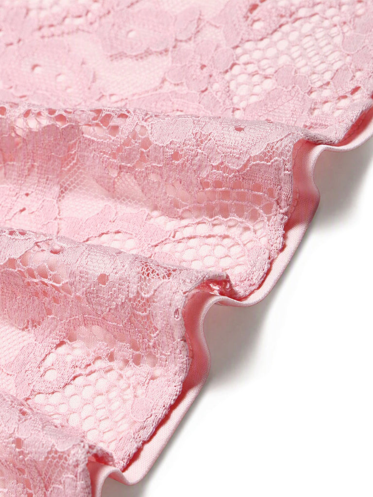 [Prévente] Robe Rose Sweetheart Dentelle Pearl Belt Umbrella Années 1950