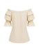 [Prévente] 2PCS Beige Off‑Shoulder Dentelle Volant Top et Asymétrique Jupe Années 1970