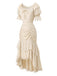 [Prévente] 2PCS Beige Off‑Shoulder Dentelle Volant Top et Asymétrique Jupe Années 1970