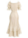 [Prévente] 2PCS Beige Off‑Shoulder Dentelle Volant Top et Asymétrique Jupe Années 1970