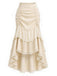 [Prévente] Jupe Beige Dentelle Asymétrique Taille Haute à Volants Étagés Volant Jupe Années 1970