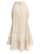 [Prévente] 2PCS Beige Off‑Shoulder Dentelle Volant Top et Asymétrique Jupe Années 1970
