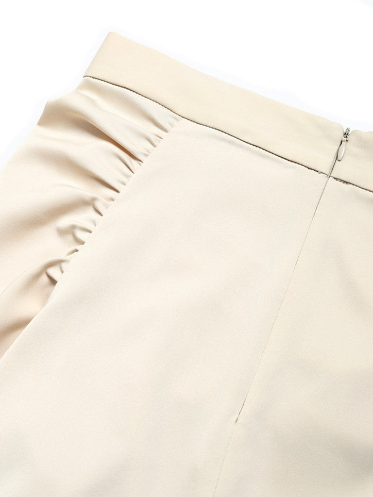 [Prévente] Jupe Beige Dentelle Asymétrique Taille Haute à Volants Étagés Volant Jupe Années 1970