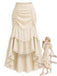 [Prévente] Jupe Beige Dentelle Asymétrique Taille Haute à Volants Étagés Volant Jupe Années 1970