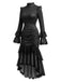 [Prévente] Robe gothique noire à pois, dentelle et fronces années 1970