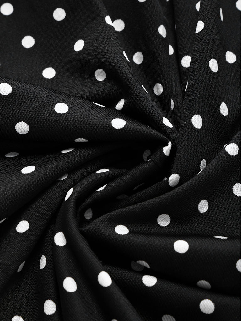 [Prévente] Robe gothique noire à pois, dentelle et fronces années 1970