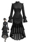 [Prévente] Robe noire gothique pois dentelle patchwork et détails froncés années 70