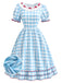 [Prévente] Robe à Carreaux avec Dentelle Nœud et Volants Bleu et Blanc Années 1940