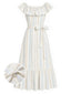 [Prévente] Robe Hors-Épaule Volanté Rayé Fleuri Années 1930