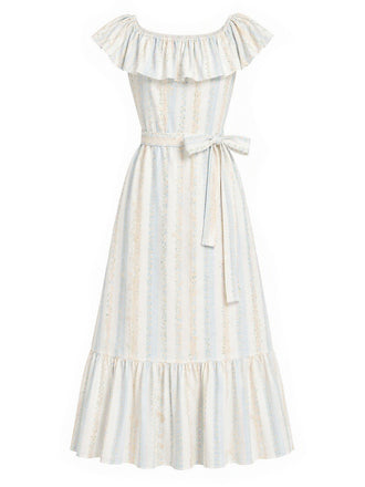[Prévente] Robe Brodé Floral Stripe Convertible Volant Col Années 1930