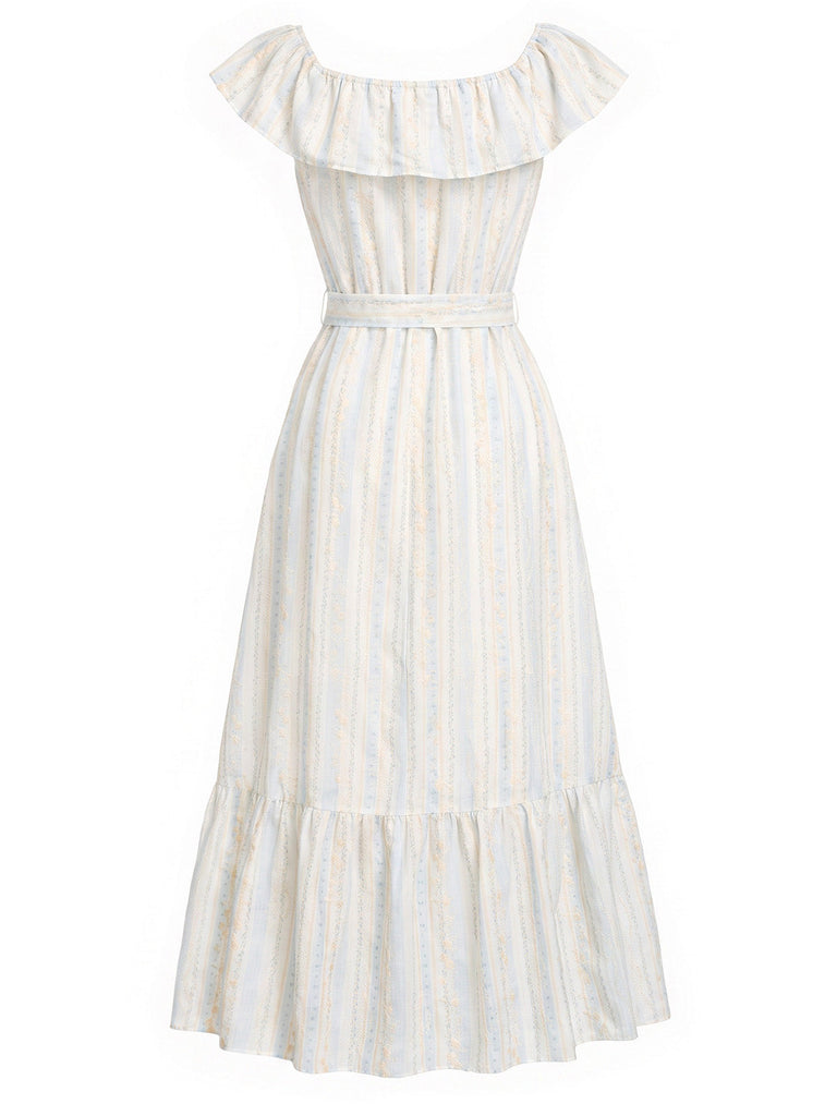 [Prévente] Robe Brodé Floral Stripe Convertible Volant Col Années 1930