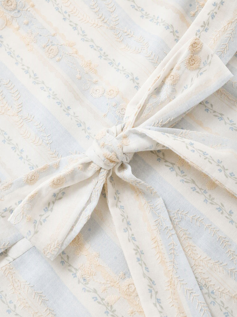 [Prévente] Robe Brodé Floral Stripe Convertible Volant Col Années 1930