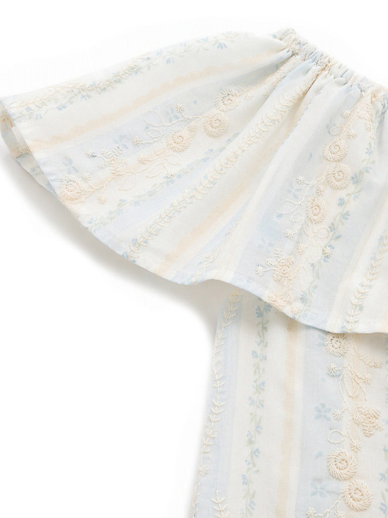 [Prévente] Robe Brodé Floral Stripe Convertible Volant Col Années 1930