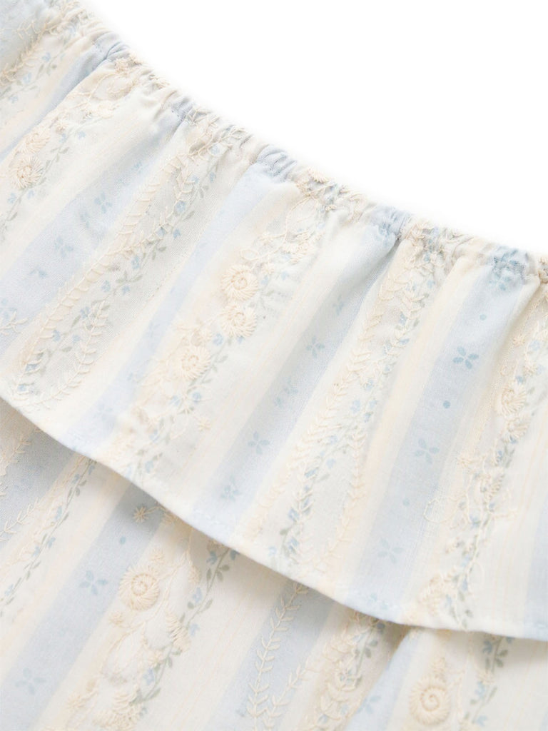 [Prévente] Robe Brodé Floral Stripe Convertible Volant Col Années 1930