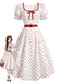 [Prévente] Robe à Pois à Col Carré avec Nœud Rouge et Blanc Années 1950