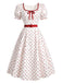 [Prévente] Robe à Pois à Col Carré avec Nœud Rouge et Blanc Années 1950