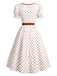 [Prévente] Robe à Pois à Col Carré avec Nœud Rouge et Blanc Années 1950