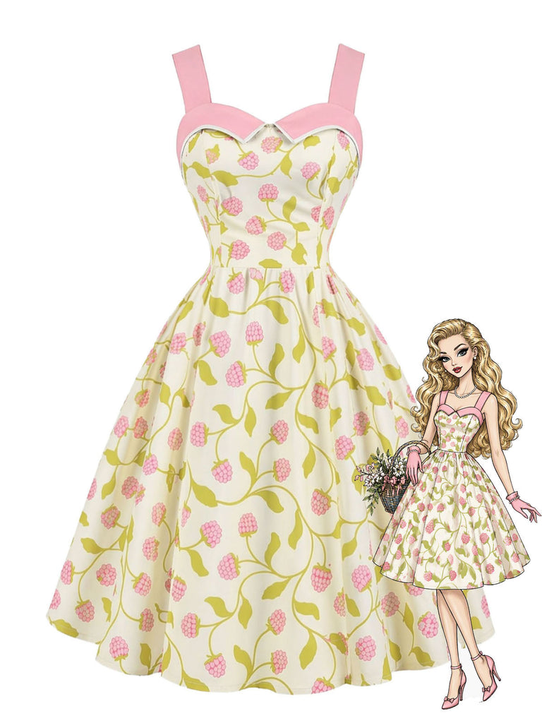 [Prévente] Robe Pale Vert Suspender Carnberry Imprimé Années 1950
