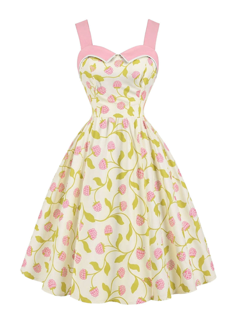 [Prévente] Robe Pale Vert Suspender Carnberry Imprimé Années 1950