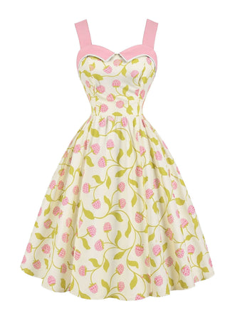 [Prévente] Robe Pale Vert Suspender Carnberry Imprimé Années 1950