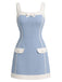 [Prévente] Robe Bleu Col Carré Colorblock Nœud en A Années 1960