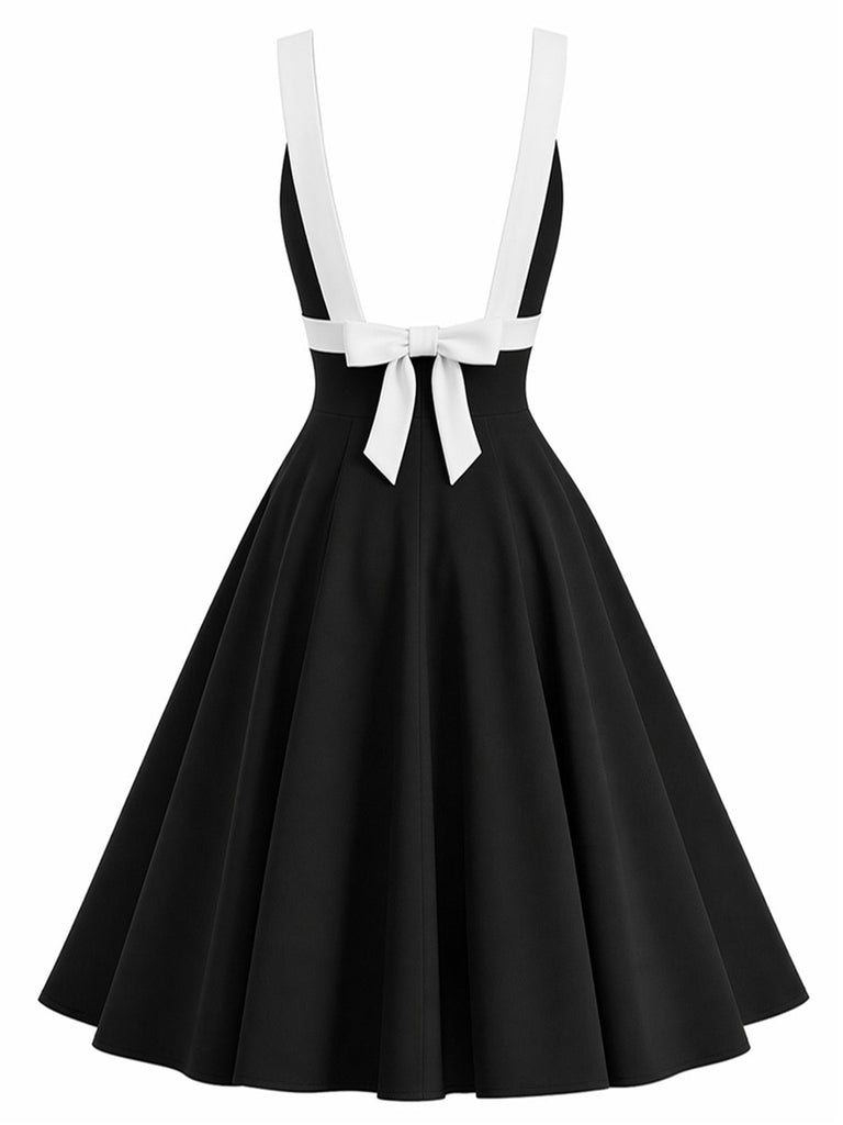 [Prévente] Robe Noir Contrasté Deep V Double Buttons Évasé Années 1950