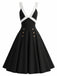 [Prévente] Robe Noir Contrasté Deep V Double Buttons Évasé Années 1950