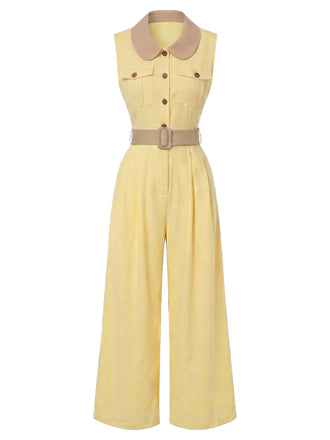 [Prévente] Combinaison à Col et Ceinture à Jambes Larges Jaune Clair Années 1960