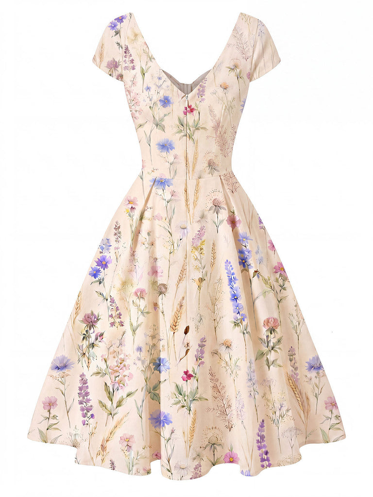 [Prévente] Robe Beige Encolure Cœur Wildflower Nœud Années 1950 3