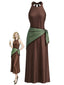 [Prévente] Robe ajustée marron en satin à col Halter et foulard Années 1930