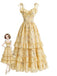 [Prévente] Robe Jaune Floral Tie Strap à Volants Étagés Volant Années 1950