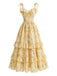 [Prévente] Robe Jaune Floral Tie Strap à Volants Étagés Volant Années 1950