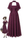 [Prévente] Robe Midi en Mousseline à Col Halter et Manches Cape Prune Années 1930