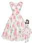 [Prévente] Robe rose fleurs col V et taille cintrée années 50