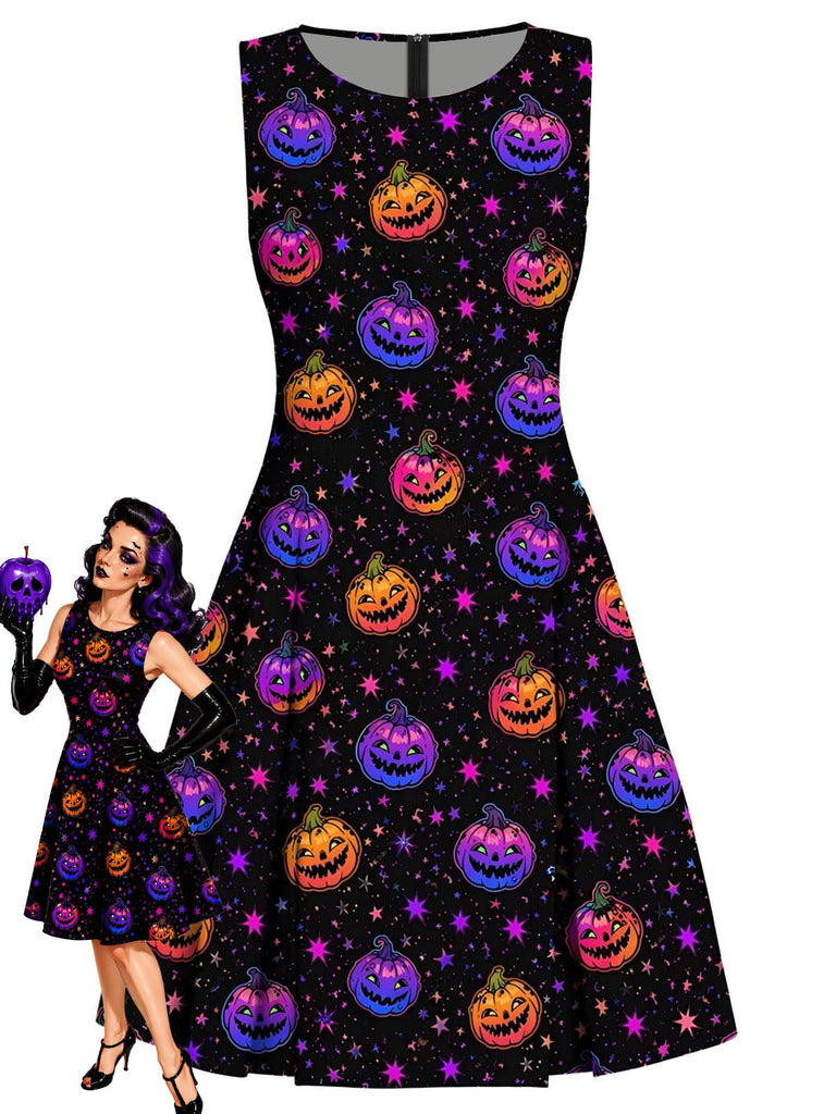 [Prévente] Robe noire évasée à citrouille sombre pour Halloween années 1960