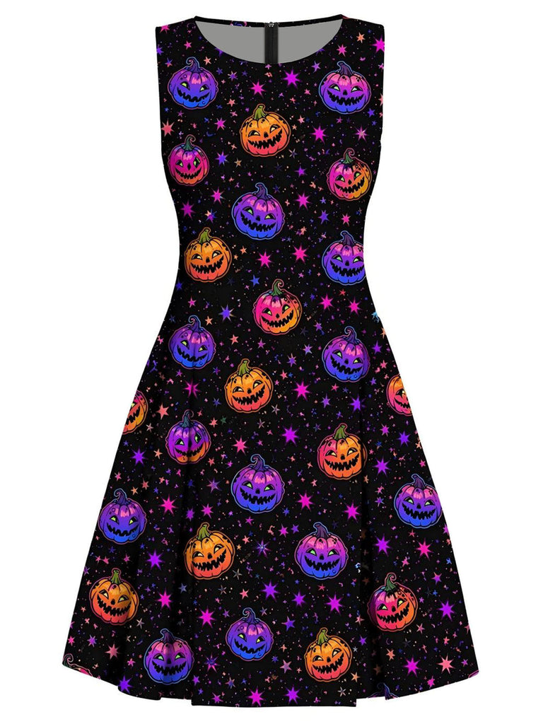 [Prévente] Robe noire évasée à citrouille sombre pour Halloween années 1960