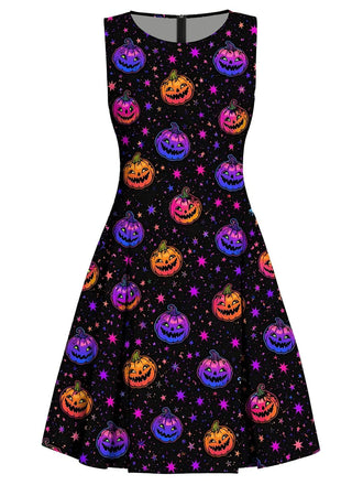 [Prévente] Robe noire évasée à citrouille sombre pour Halloween années 1960
