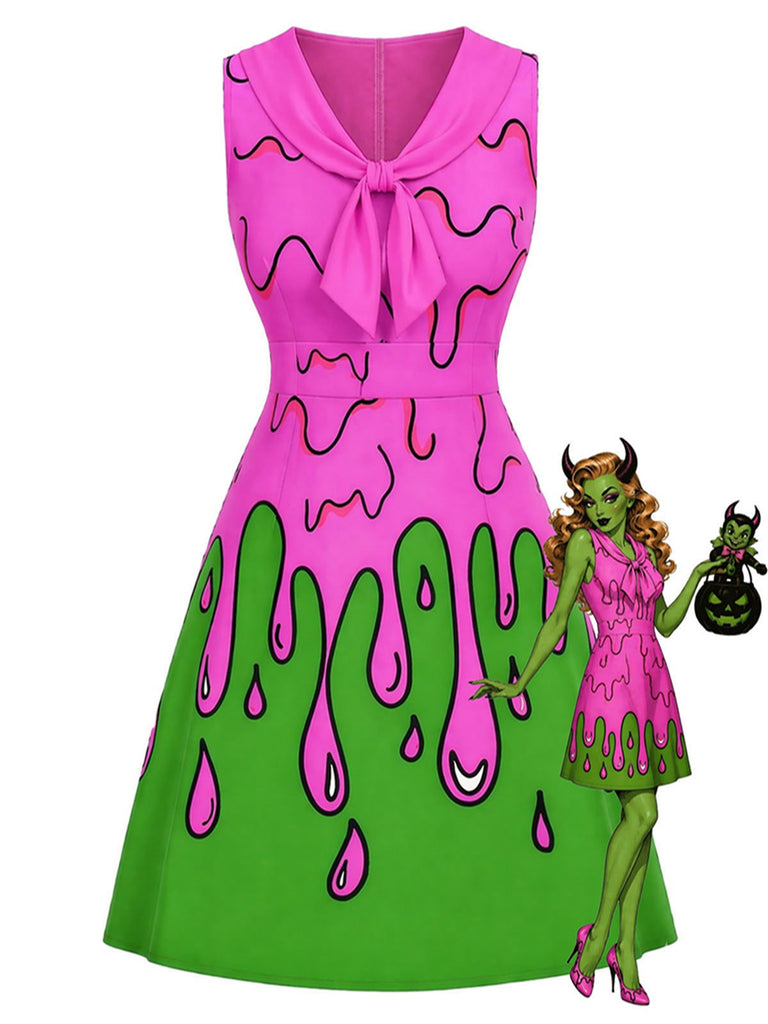 [Prévente] Robe sans manches col noué motif coulant effrayant années 60