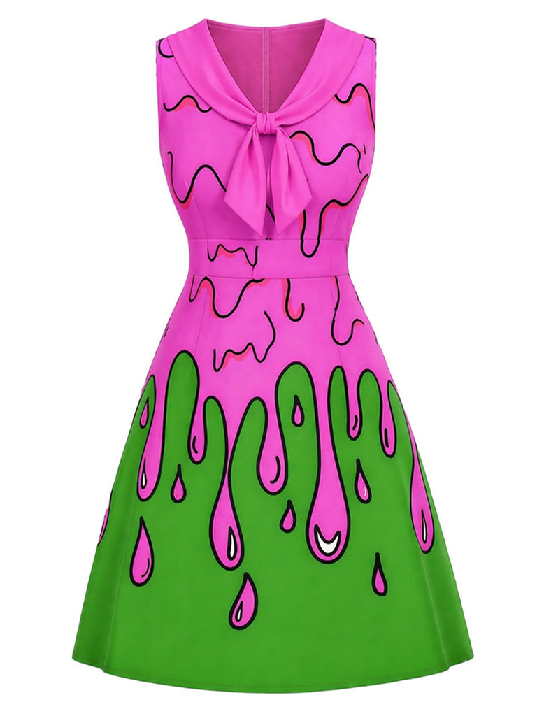 [Prévente] Robe sans manches col noué motif coulant effrayant années 60