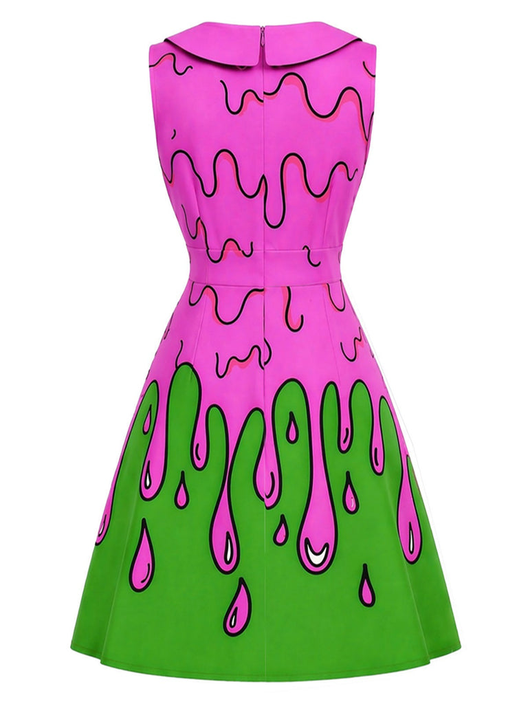 [Prévente] Robe sans manches col noué motif coulant effrayant années 60