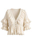 [Prévente] Blouse bohème beige en dentelle à volants Années 1970