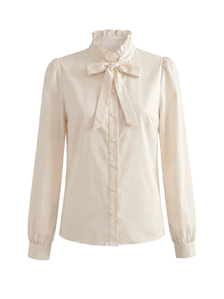 [Prévente] Ensemble 2 pièces blouse à col volanté avec nœud et robe à pois années 1950