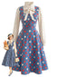 [Prévente] 2PCS blouse à col volanté avec nœud et robe à pois années 1950
