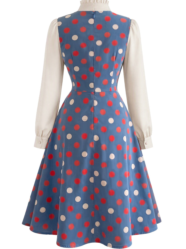 [Prévente] Ensemble 2 pièces blouse à col volanté avec nœud et robe à pois années 1950