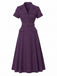 [Prévente] Robe violet foncé rayures fines col chemise et ceinture années 40