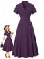 [Prévente] Robe violet foncé rayures fines col chemise et ceinture années 40