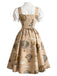 [Prévente] Robe kaki à imprimé montgolfières, effet deux pièces et manches bouffantes années 1950 - 3
