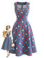 [Prévente] Robe bleue à pois et sans manches années 1950